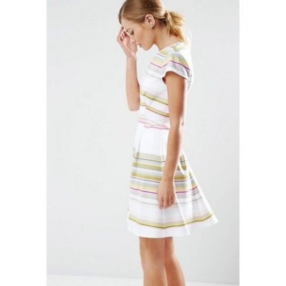Ted Baker Aquai Skater Dress in Carousel Stripe with Gold Zipper Size 1 - Picture 1 of 14